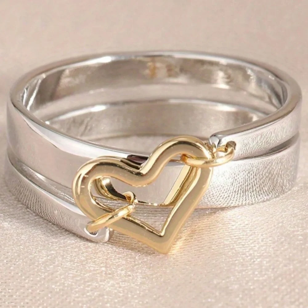 Luxe Two Tone Heart Dainty Ring